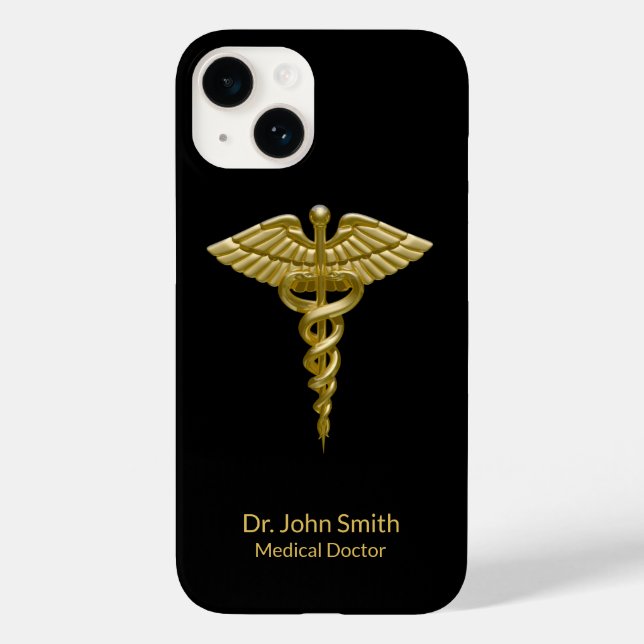 Caduceus Gold auf der schwarzen Klasse Medizin Case-Mate iPhone 14 Hülle (Rückseite)