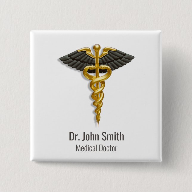 Caduceus Gold Black Wings Elegante Klasse Medical Button (Vorderseite)