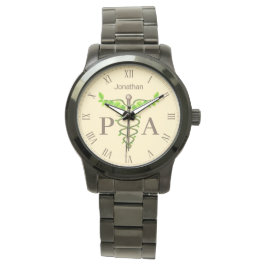 Caduceus Green Blätter Beige Arztassistent Armbanduhr