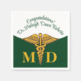 Caduceus Green & White Medical School Abschluss Serviette