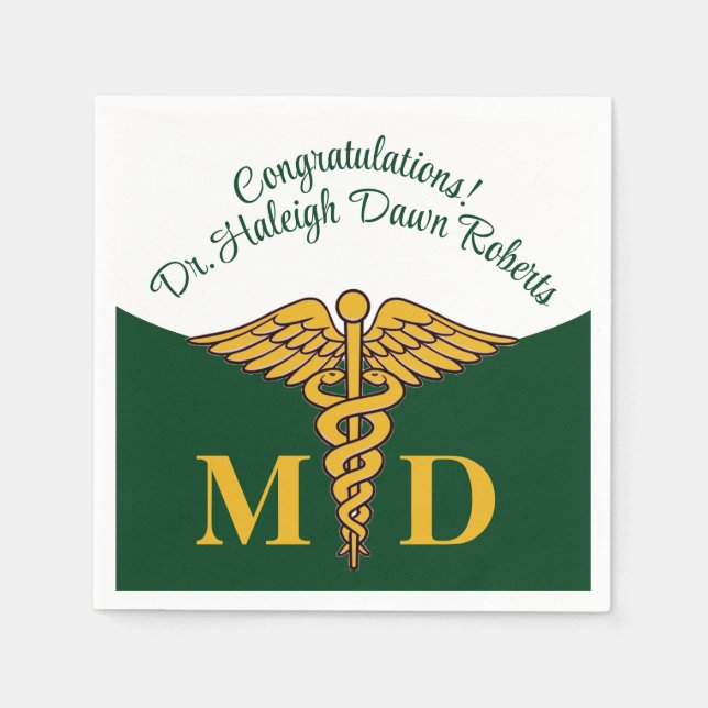 Caduceus Green & White Medical School Abschluss Serviette (Vorderseite)