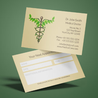 Caduceus Grüne Blätter Beige Alternative Medizin Terminkarte
