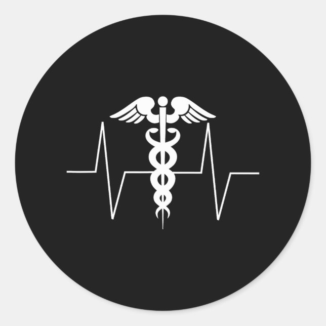 Caduceus Heartbeat EKG Funny Nurse Medical Doctor Runder Aufkleber (Vorderseite)