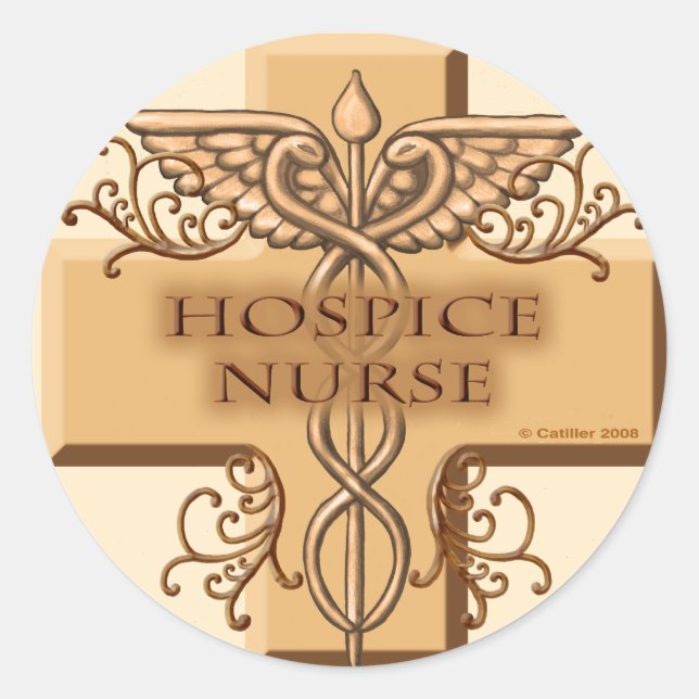 Caduceus Hospice Nurse Runder Aufkleber (Vorderseite)