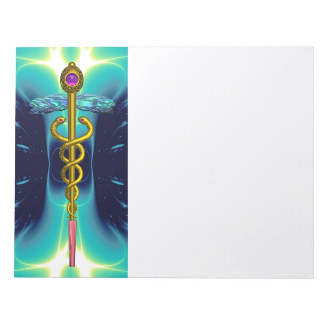 CADUCEUS, lebendiger Goldamethyst aquamarin blau,  Notizblock (Vorderseite)
