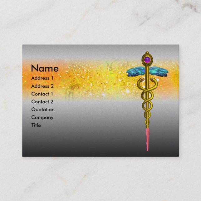 CADUCEUS, lebendiges platinmetallisches Gold, Amet Visitenkarte (Vorderseite)