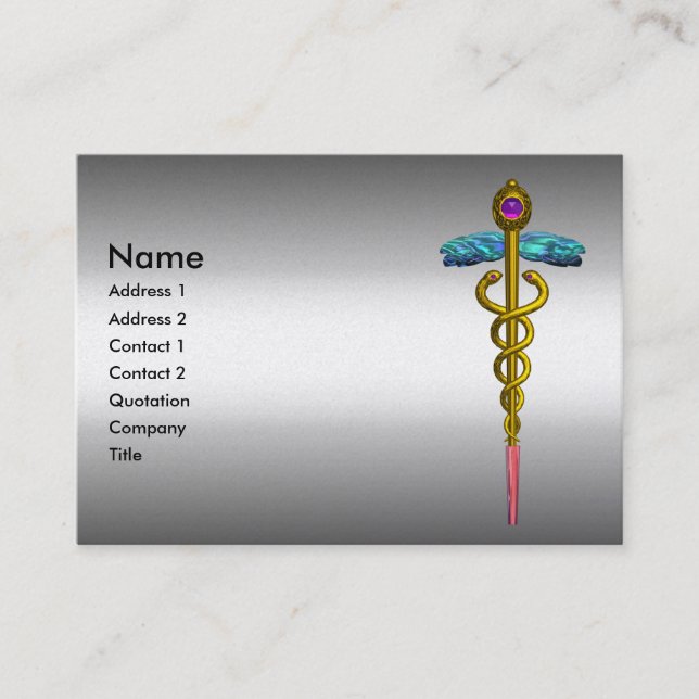 CADUCEUS, lebendiges platinmetallisches Metall, Am Visitenkarte (Vorderseite)