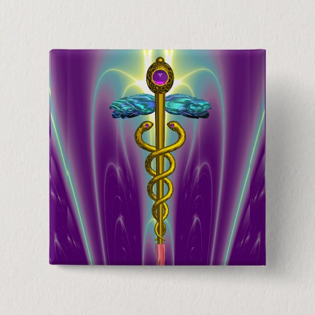 CADUCEUS , lebhafter Goldamethyst Button (Vorderseite)