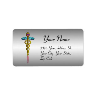 CADUCEUS, lebhafter Goldamethyst, platinmetallisch Adressaufkleber