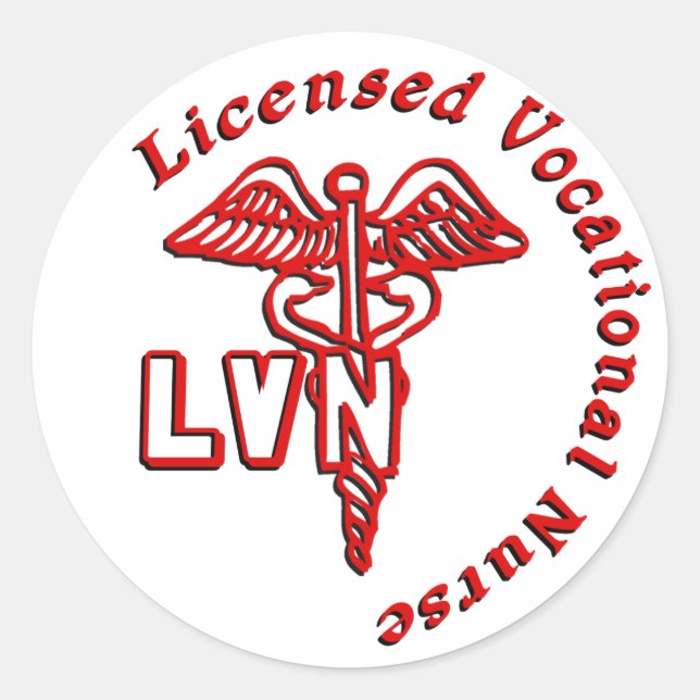 CADUCEUS LVN LOGO LIZENZIERTE BERUFLICHE KRANKENVE RUNDER AUFKLEBER (Vorderseite)