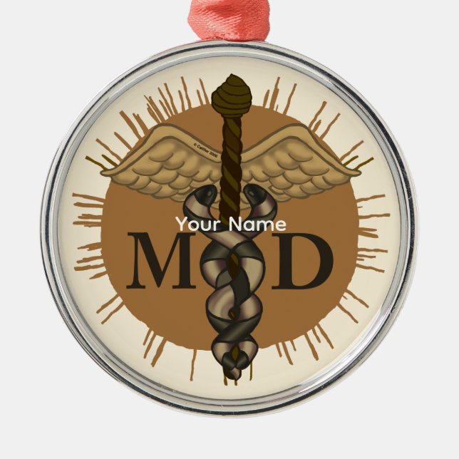 Caduceus M.D. Doktor Silbernes Ornament (Vorne)