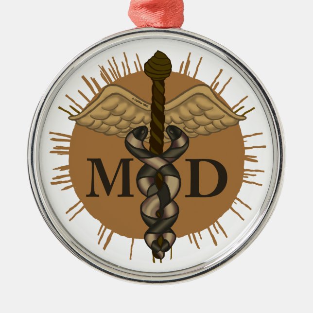 Caduceus M.D. Doktor Silbernes Ornament (Vorne)