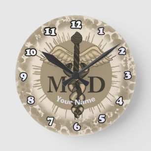 Caduceus MD Arzt Runde Wanduhr