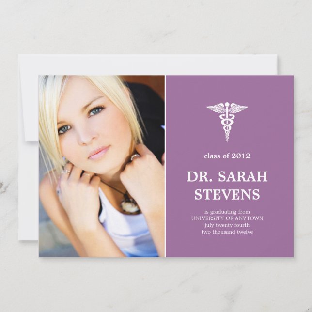 Caduceus Medical Abschluss Foto Einladung (Vorderseite)
