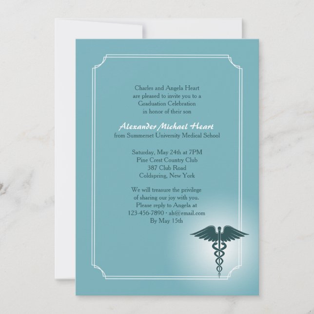Caduceus Medical Care Aquamariner Abschluss Einlad Einladung (Vorderseite)