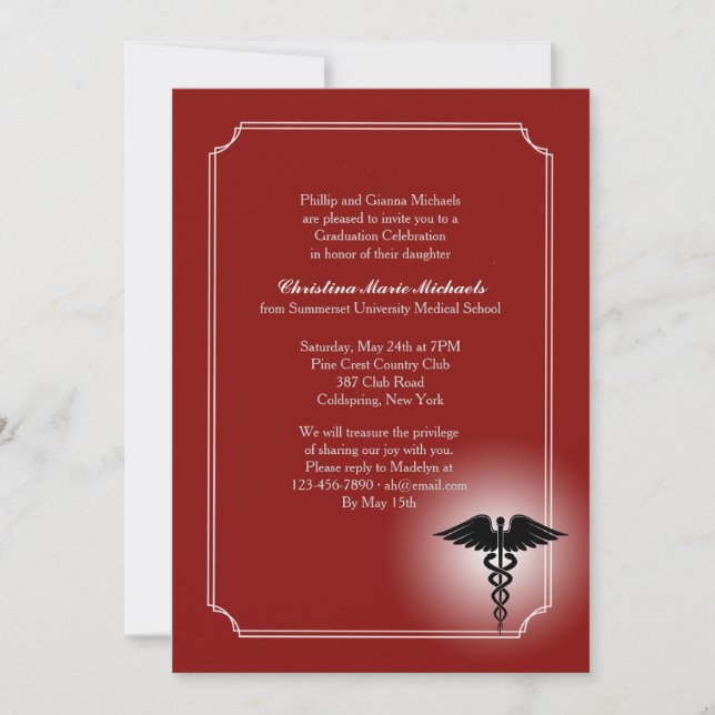 Caduceus Medical Care Crimson Abschluss Einladung (Vorderseite)