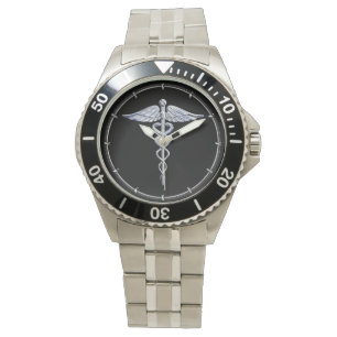 Caduceus Medical Symbol auf schwarz Armbanduhr