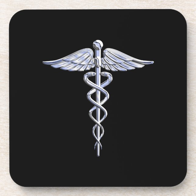 Caduceus Medical Symbol auf schwarz Getränkeuntersetzer (Vorderseite)