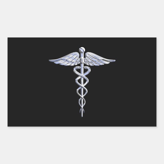 Caduceus Medical Symbol auf schwarz Rechteckiger Aufkleber (Vorderseite)
