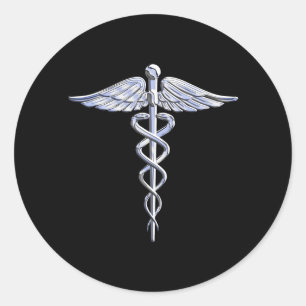 Caduceus Medical Symbol auf schwarz Runder Aufkleber