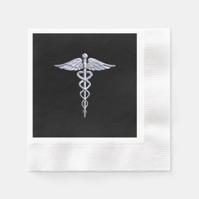 Caduceus Medical Symbol auf schwarz Serviette (Vorderseite)