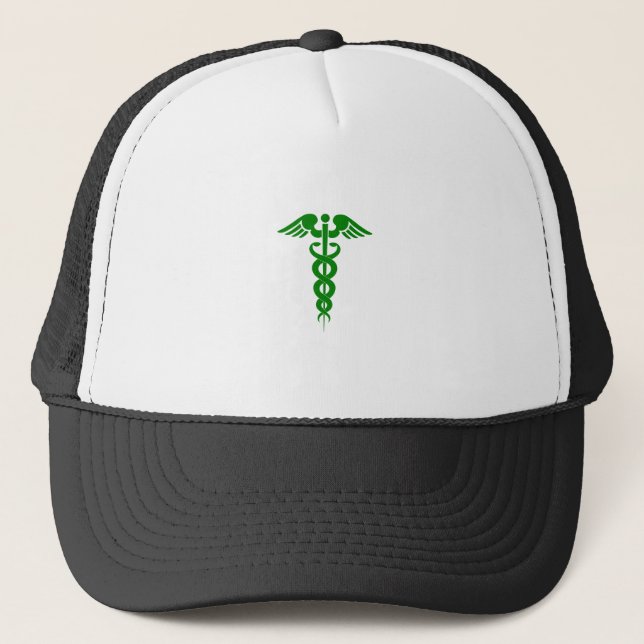 Caduceus Medical Symbol Green Truckerkappe (Vorderseite)