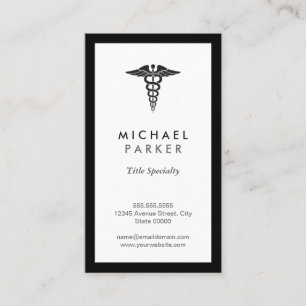 Caduceus Medical Symbol - Retro Black and White Visitenkarte