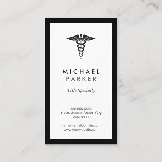 Caduceus Medical Symbol - Retro Black and White Visitenkarte (Vorderseite)