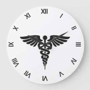 Caduceus-medizinische Insignie-römische Ziffern Große Wanduhr