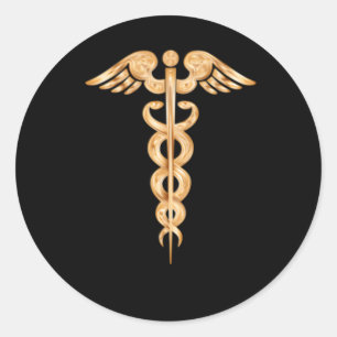 Caduceus Medizinisches Berufliches Symbol Runder Aufkleber