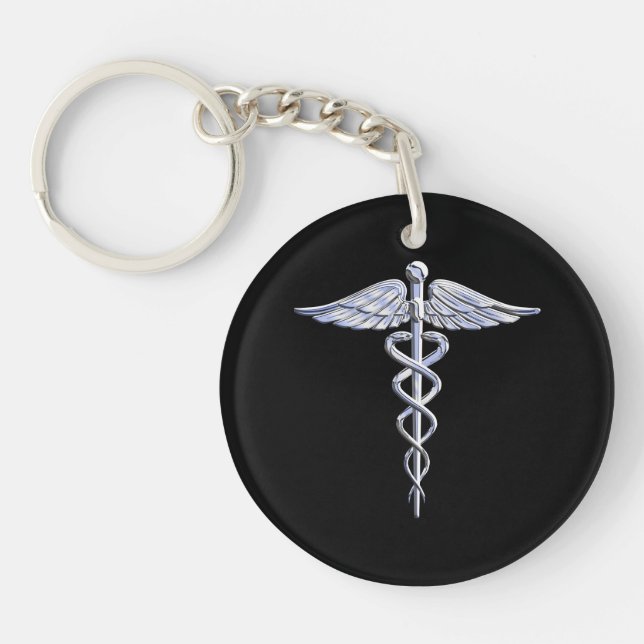 Caduceus-medizinisches Symbol auf Schwarzem Schlüsselanhänger (Vorderseite)