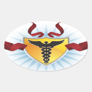 Caduceus-medizinisches Symbol - Schild mit Band Ovaler Aufkleber