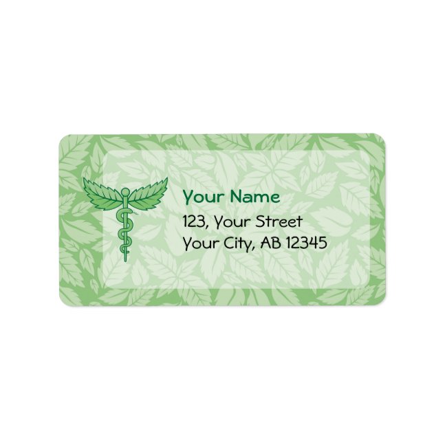 Caduceus mit Blätter Background Label Adressaufkleber (Vorne)