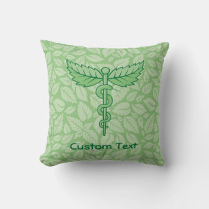Caduceus mit Blätter Background Throw Kissen