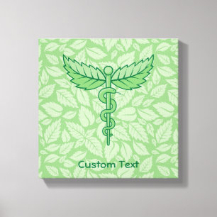 Caduceus mit Blätter Hintergrund Canvas Print Leinwanddruck
