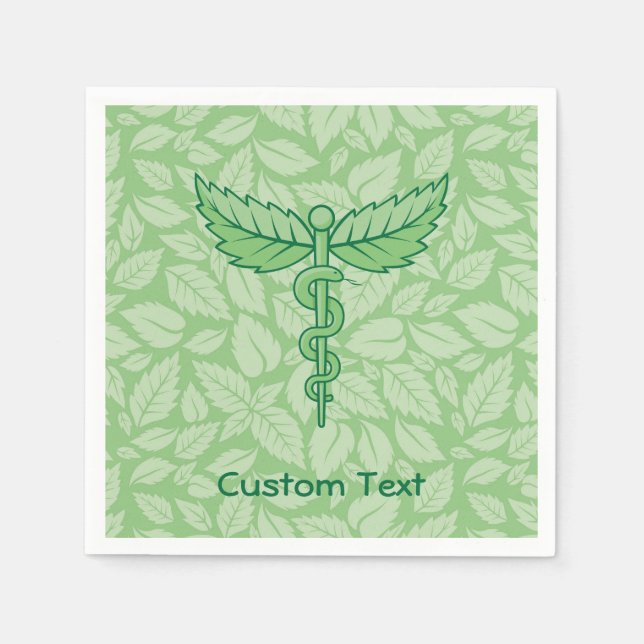 Caduceus mit Blätter Hintergrund Napkins Serviette (Vorderseite)