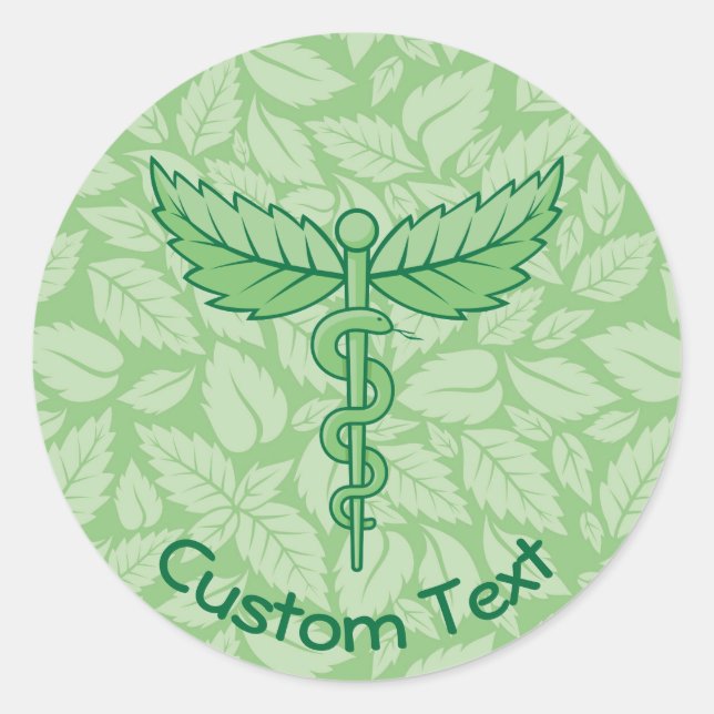 Caduceus mit Blätter Hintergrund Runder Aufkleber (Vorderseite)