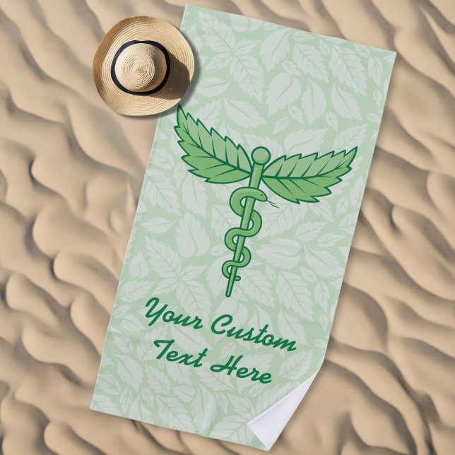 Caduceus mit Blätter Hintergrund Strandtuch (Von Creator hochgeladen)