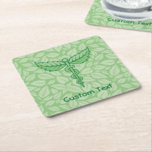Caduceus mit Blätter Hintergrundpapier Untersetzer
