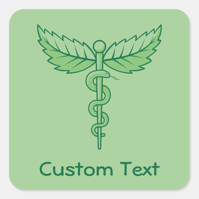 Caduceus mit Blätter Square Sticker (Vorderseite)