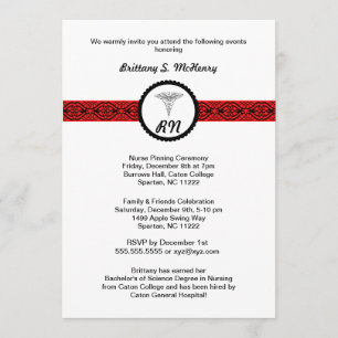 Caduceus Nurse Abschluss Einladung Black & Red RN