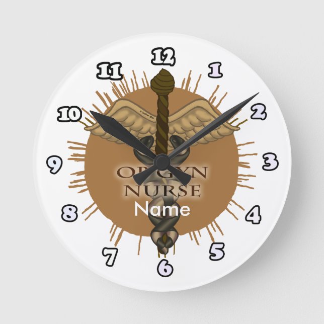 Caduceus OB Gyn Nurse clock Runde Wanduhr (Vorderseite)