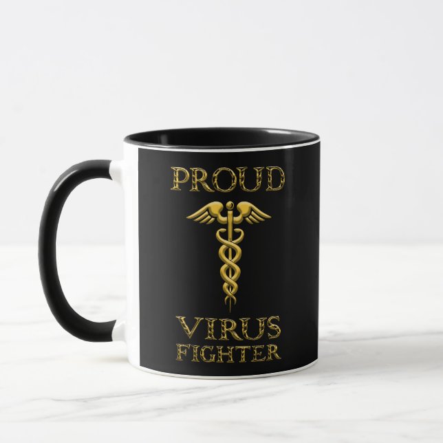 Caduceus Proud Virus Kämpfen gelb auf schwarz Tasse (Links)