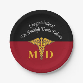 Caduceus Red & Black Medical School Abschluss Pappteller