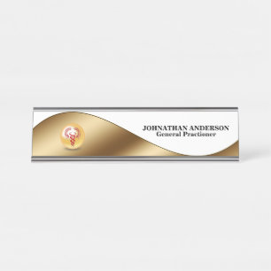 Caduceus Red Gold Desktop Name Arzt Chirurg Schreibtischnamensplakette