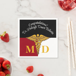 Caduceus Red/White/Black Medical School Graduation Serviette