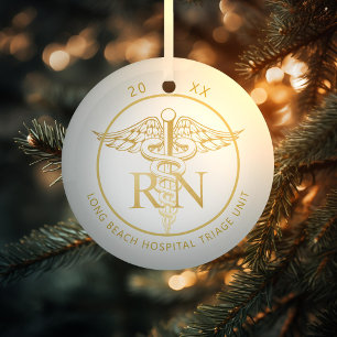 Caduceus RN Medical Unit Gold Glass Ornament Aus Glas
