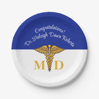 Caduceus Royal Blue Medical School Abschluss Pappteller