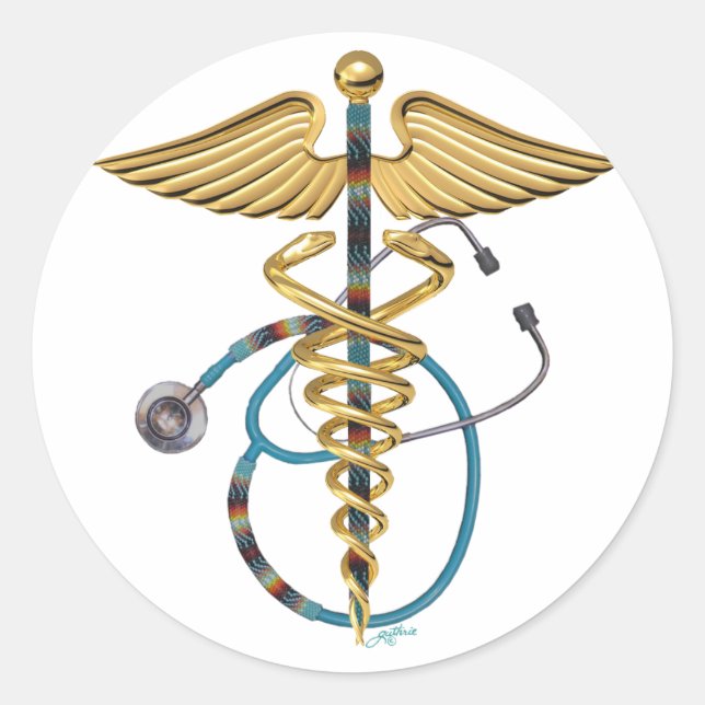 Caduceus & Stethoscope Runder Aufkleber (Vorderseite)
