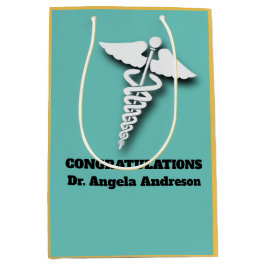 Caduceus Symbol Aquamarin Adult Doctor gratuliert Mittlere Geschenktüte